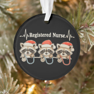 RN Registered Nurse Raccoon Santa Hat Christmas Ornament