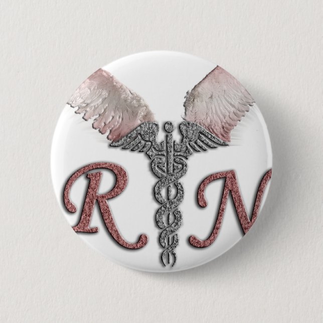 RN Registered Nurse with Angel Wings 2 Inch Round Button (Front)