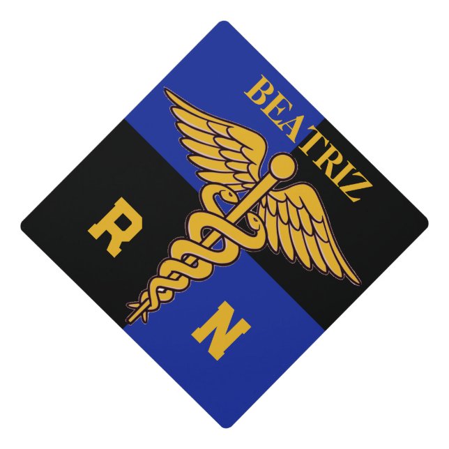 RN Royal Blue/Black Graduation Cap Topper (Front)