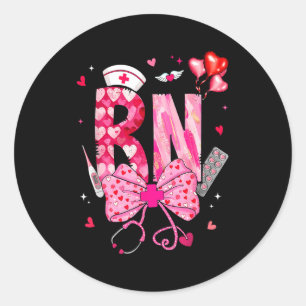 Rn Valentine Coquette Bow Stethoscope Nurse Girl W Classic Round Sticker