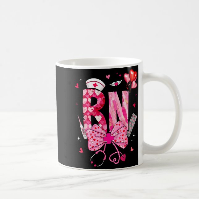 Rn Valentine Coquette Bow Stethoscope Nurse Girl W Coffee Mug (Right)