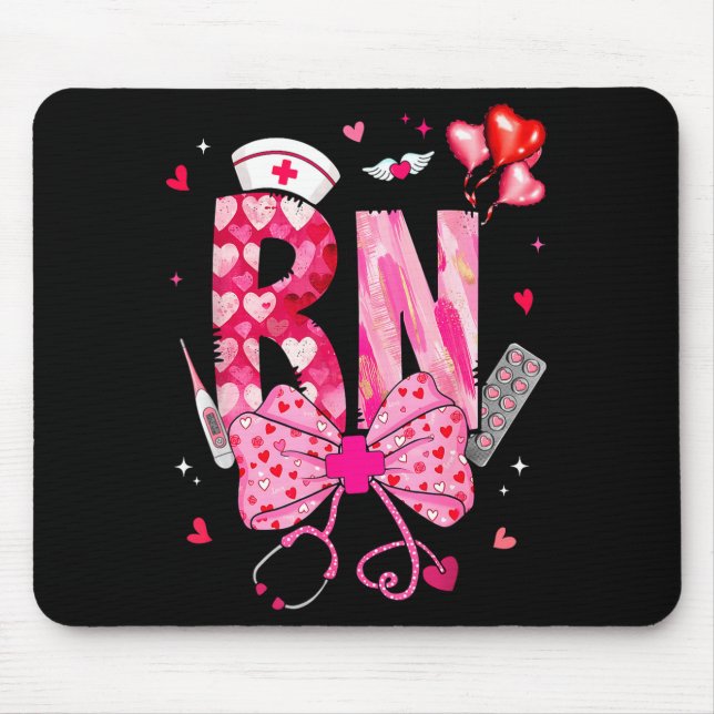 Rn Valentine Coquette Bow Stethoscope Nurse Girl W Mouse Pad (Front)
