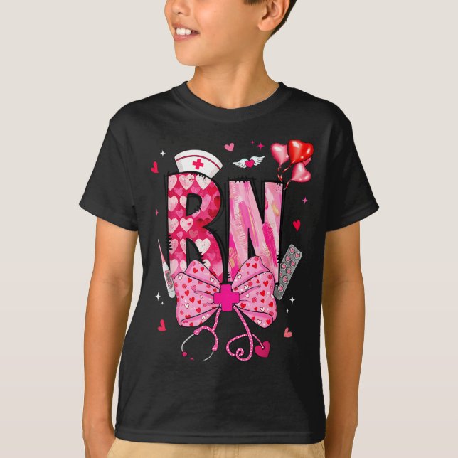 Rn Valentine Coquette Bow Stethoscope Nurse Girl W T-Shirt (Front)