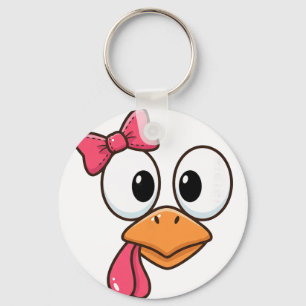 Rnyard Diva Chicken, Cute Cartoon Chicken Face Wit Keychain