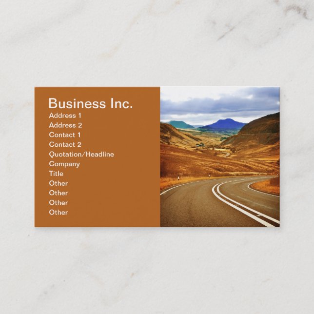 Road And Hills Dream Travel Business Brown Card (Front)
