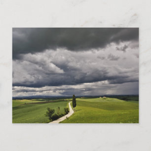 Road and storm clouds, rural Tuscany region, Postcard