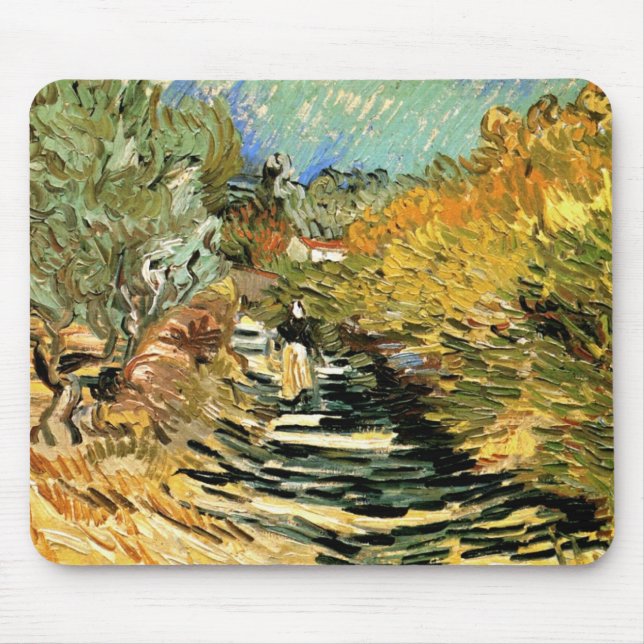 Road at St Remy with Figure by Vincent van Gogh Mouse Pad (Front)