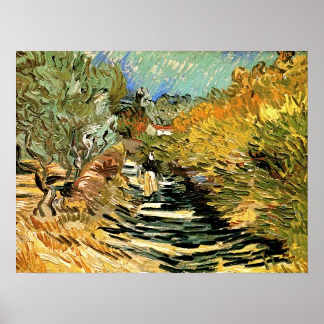 Road at St Remy with Figure by Vincent van Gogh Poster (Front)