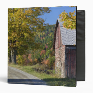 Road beside classic rural barn/farm in autumn, 2 binder
