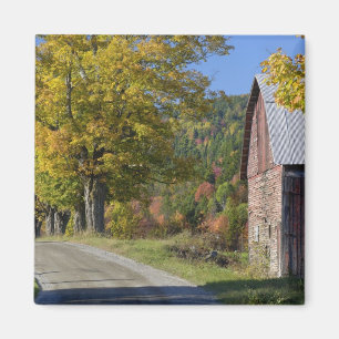 Road beside classic rural barn/farm in autumn, 2 magnet