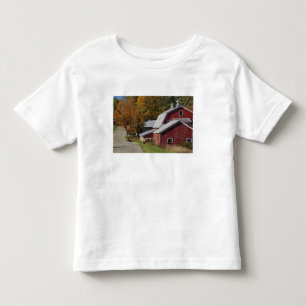 Road beside classic rural barn/farm in autumn, toddler t-shirt