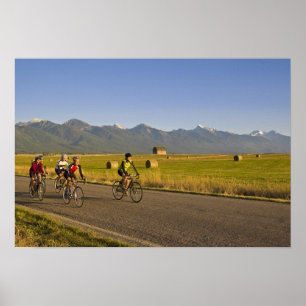Road bicyclists ride down a back country road poster