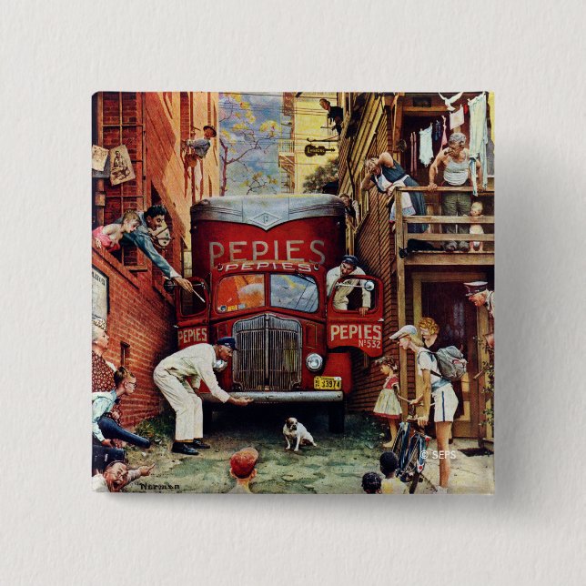 Road Block by Norman Rockwell 2 Inch Square Button (Front)