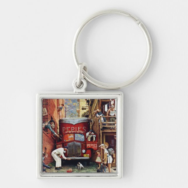 Road Block by Norman Rockwell Keychain (Front)