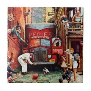 Road Block by Norman Rockwell Tile