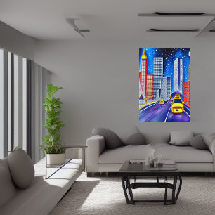 Road, cars and city AI Art Poster