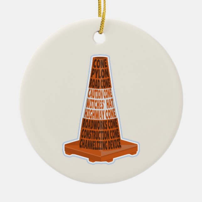 Road Cone Orange Taraffic cone Ceramic Ornament (Front)