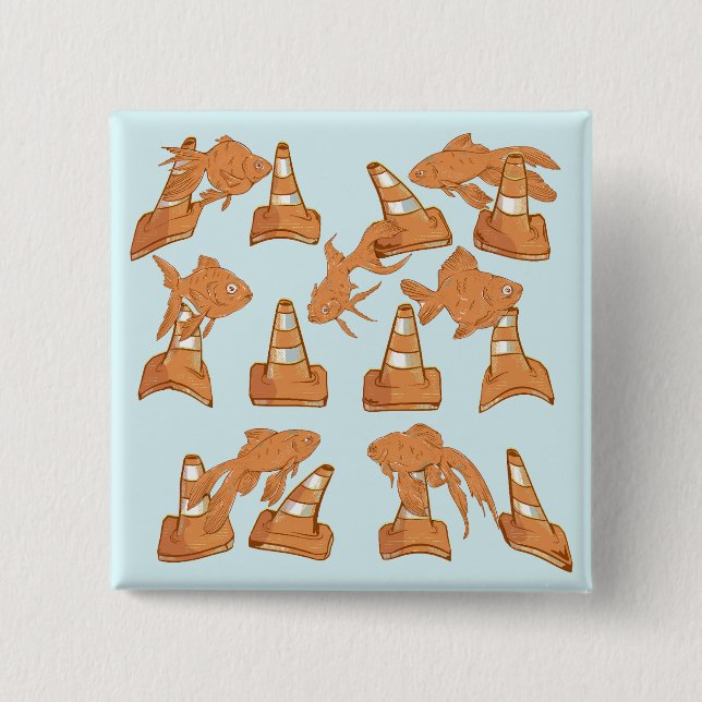 Road Cones and orange goldfish 2 Inch Square Button (Front)