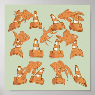 Road Cones and orange goldfish Poster