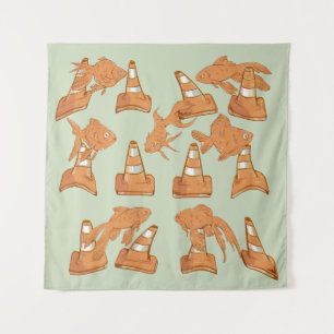 Road Cones and orange goldfish Tapestry