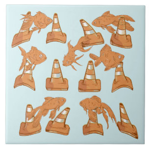 Road Cones and orange goldfish Tile