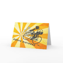 Road Cyclists with Retro Sunburst Biking Birthday