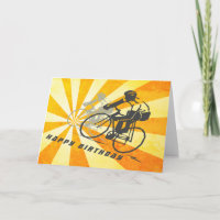 Road Cyclists with Retro Sunburst Biking Birthday