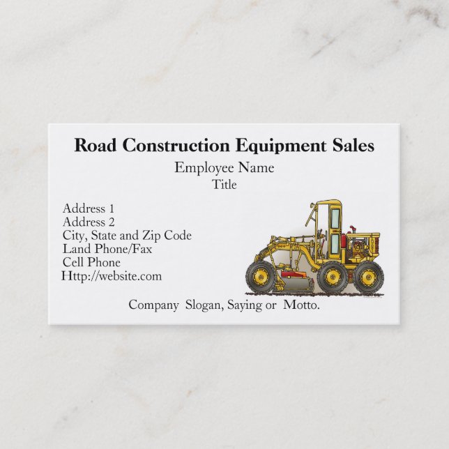 Road Grader Construction Business Cards (Front)