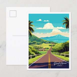 Road Hana Hawaii Travel Vintage illustration Postcard