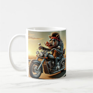 Road Hog Motorcycle Mug   Biker Pig Riding Chopper