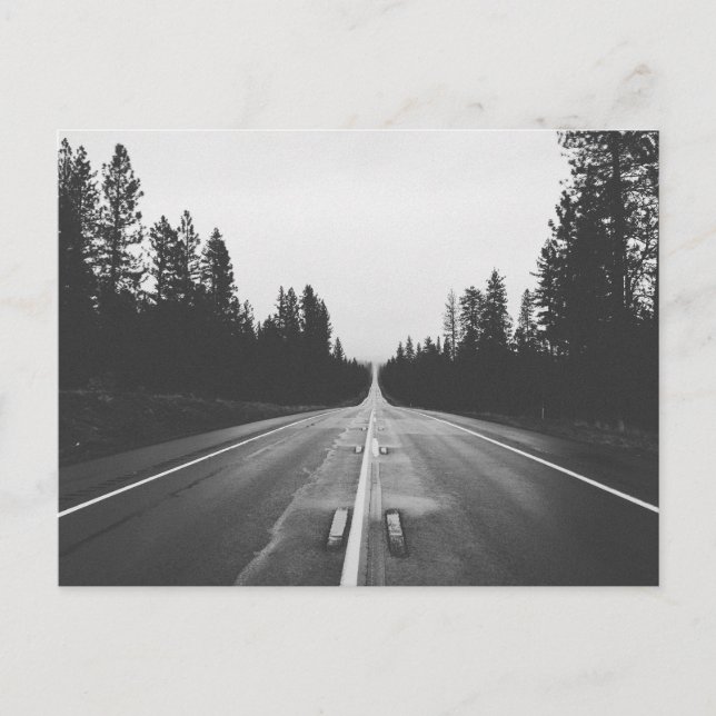 Road in black and white postcard (Front)