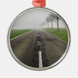 Road in fog leads to nothing metal ornament