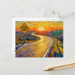 Road Journey Rock and Roll Never Ends Stringtown  Postcard