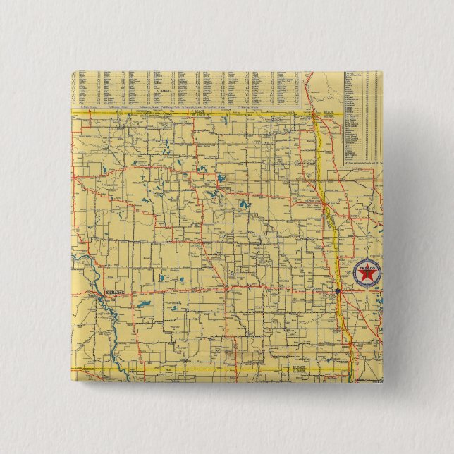 Road map N & S Dakota 2 Inch Square Button (Front)