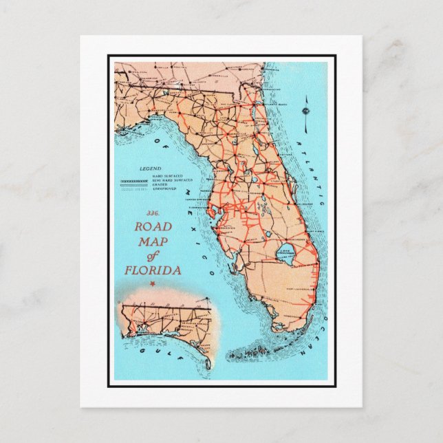 Road Map of Florida Postcard (Front)