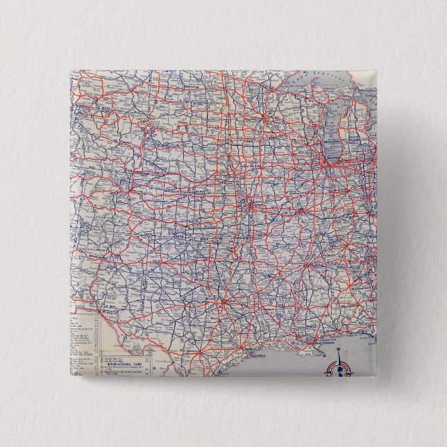 Road map United States 2 Inch Square Button (Front)