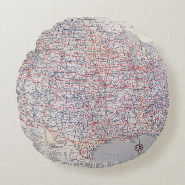 Road map United States Round Pillow (Front)