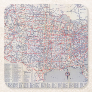 Road map United States Square Paper Coaster