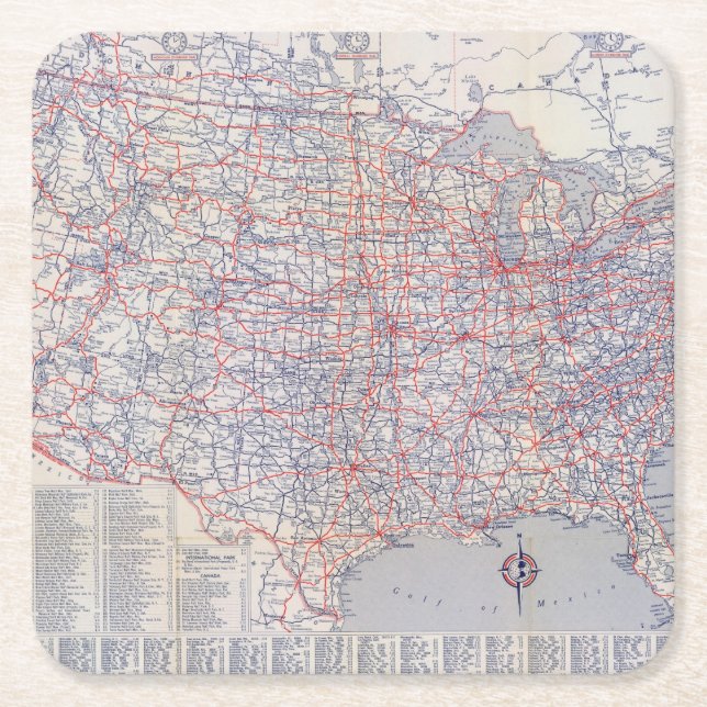 Road map United States Square Paper Coaster (Front)