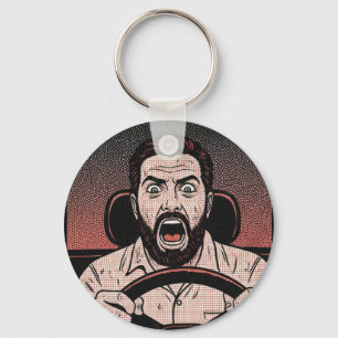 Road Rage Comic – Driver’s Fury Unleashed Keychain