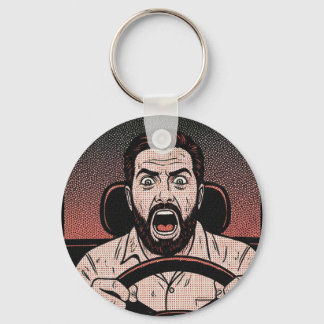 Road Rage Comic – Driver’s Fury Unleashed Keychain
