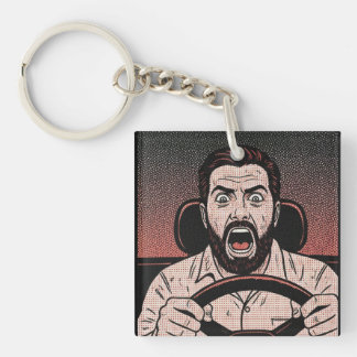 Road Rage Comic – Driver’s Fury Unleashed Keychain