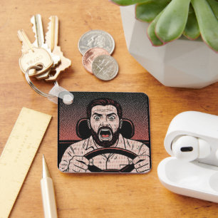 Road Rage Comic – Driver’s Fury Unleashed Keychain