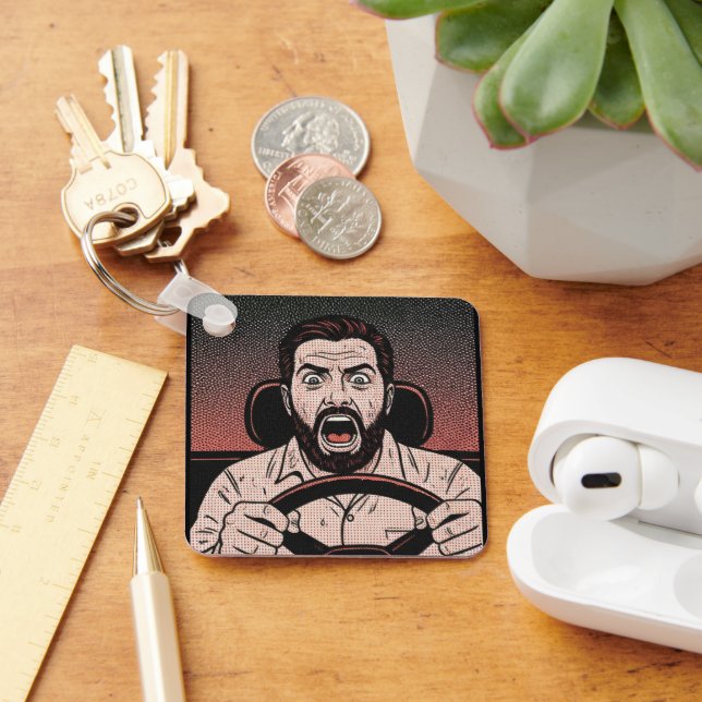 Road Rage Comic – Driver’s Fury Unleashed Keychain (Desk)