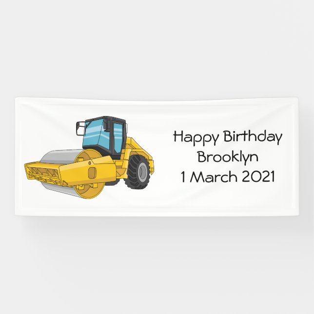 Road roller cartoon illustration banner (Horizontal)
