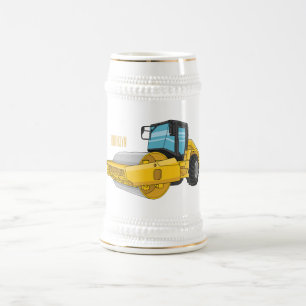 Road roller cartoon illustration beer stein