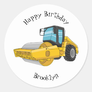 Road roller cartoon illustration classic round sticker