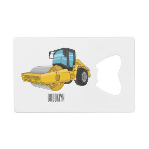 Road roller cartoon illustration credit card bottle opener