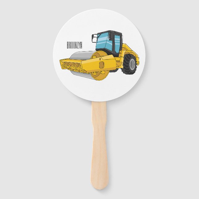 Road roller cartoon illustration hand fan (Front)
