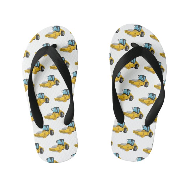 Road roller cartoon illustration kid's flip flops (Footbed)